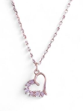 Delicate Rose Gold Heart Necklace with Pink Stones